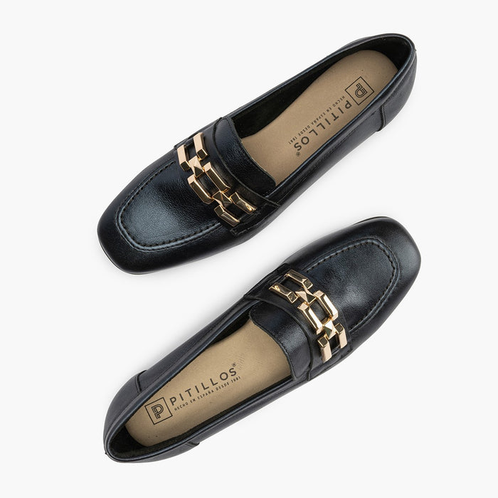 pitillos Mocasines de mujer en piel laminada con adorno y tacón bajo AZUL Tienda