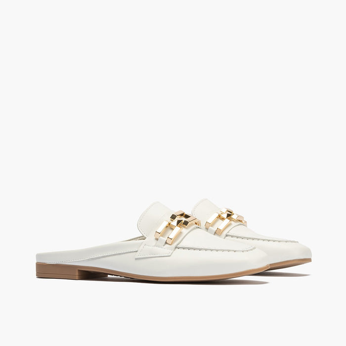 pitillos Mocasines de mujer zueco estilo mule con adorno y tacón bajo BLANCO Rebajas top