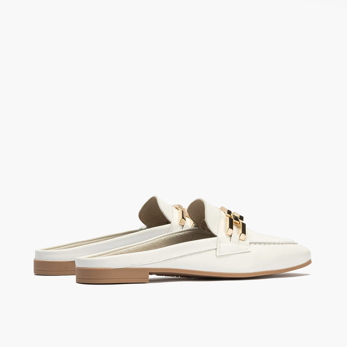 pitillos Mocasines de mujer zueco estilo mule con adorno y tacón bajo BLANCO Rebajas top