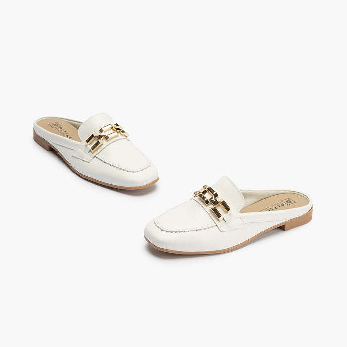 pitillos Mocasines de mujer zueco estilo mule con adorno y tacón bajo BLANCO Rebajas top