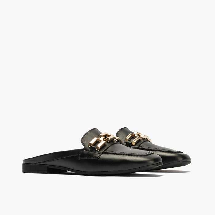 pitillos Mocasines de mujer zueco estilo mule con adorno y tacón bajo NEGRO Últimos 3 días