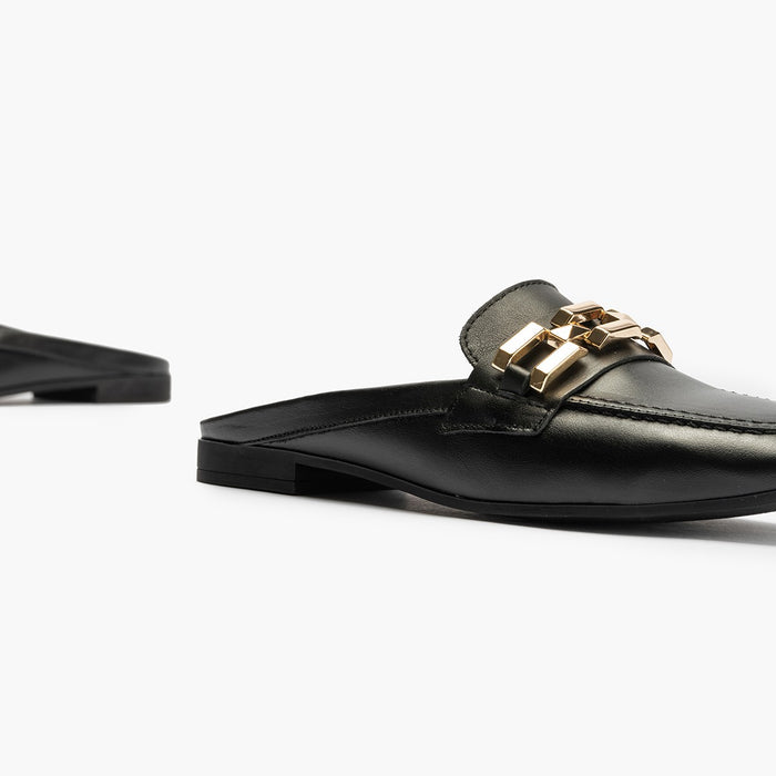 pitillos Mocasines de mujer zueco estilo mule con adorno y tacón bajo NEGRO Últimos 3 días