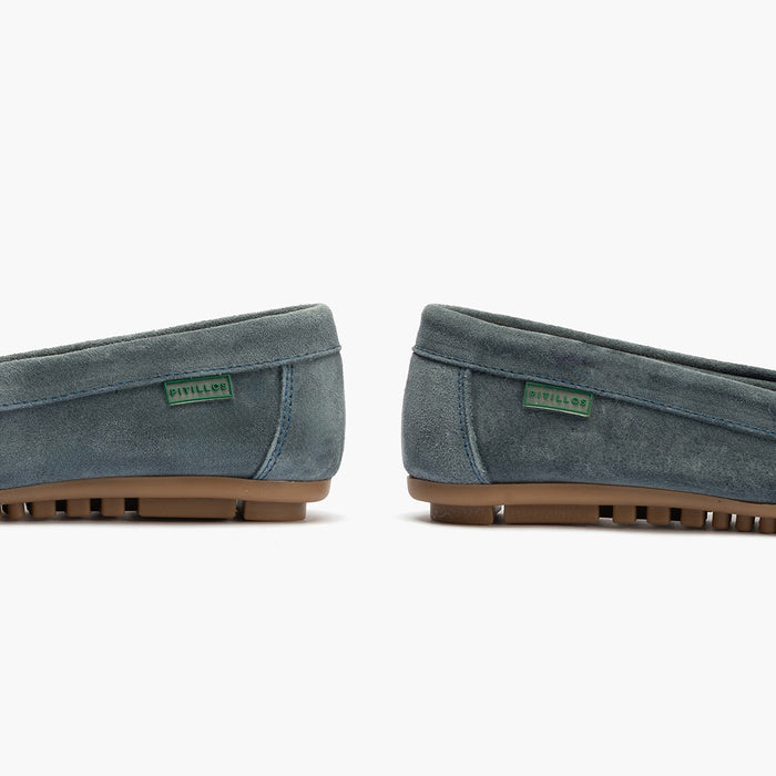 pitillos Mocasines de mujer en ante con adorno eslabón y suela de goma AZUL ÚLTIMAS EDICIONES