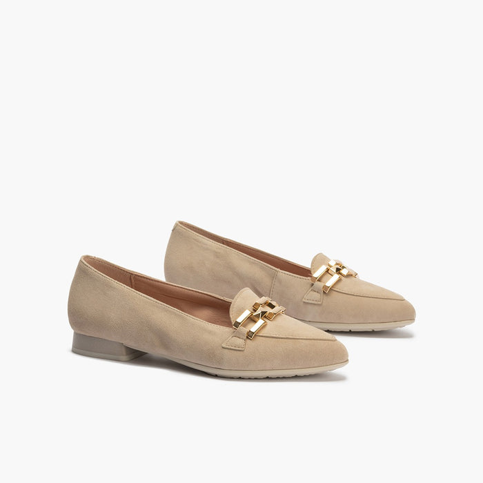 pitillos Mocasines de mujer en ante con adorno cadena metálica BLANCO Precio de fábrica