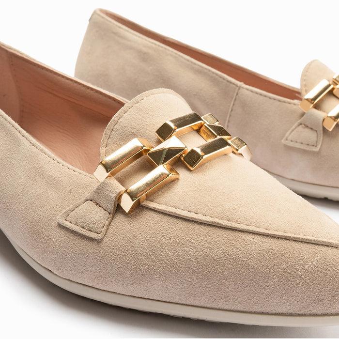 pitillos Mocasines de mujer en ante con adorno cadena metálica BLANCO Precio de fábrica