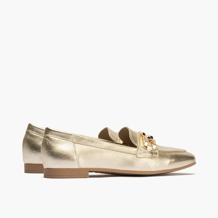 pitillos Mocasines de mujer en piel laminada con adorno y tacón bajo DORADO Promoción por tiempo limitado