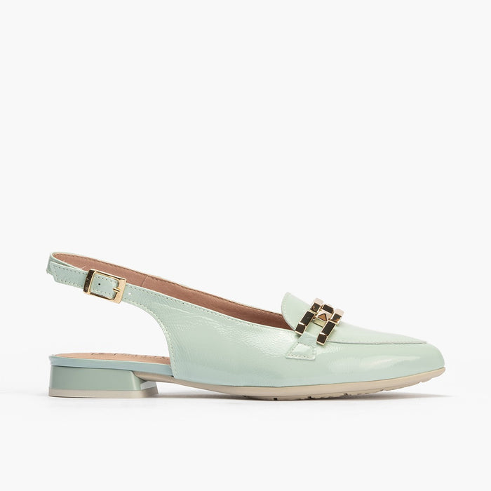 pitillos Mocasines de mujer en piel lamianda con adorno cadena metálica AZUL Promoción trimestral