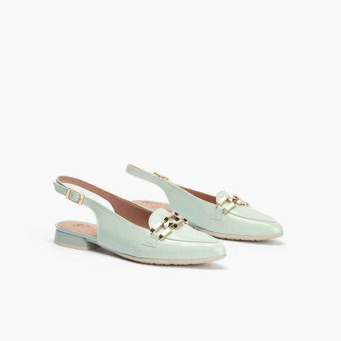 pitillos Mocasines de mujer en piel lamianda con adorno cadena metálica AZUL Promoción trimestral