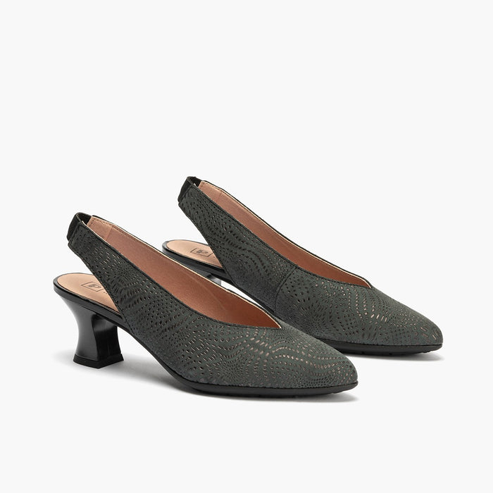 pitillos Zapatos de salón de mujer destalonado en piel y tacón embudo NEGRO Superdescuento
