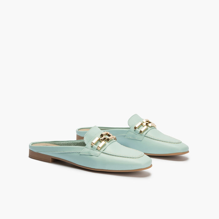 pitillos Mocasines de mujer zueco estilo mule con adorno y tacón bajo AZUL Ahorra y exporta