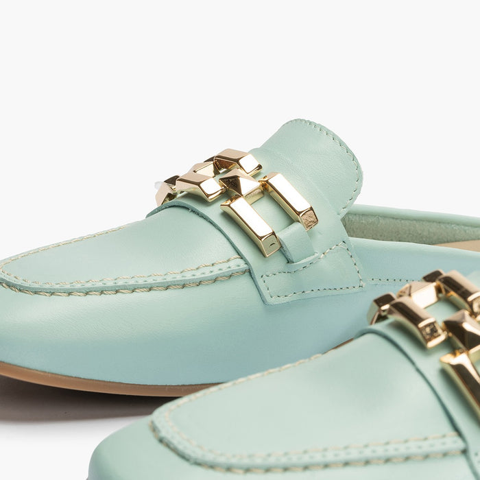 pitillos Mocasines de mujer zueco estilo mule con adorno y tacón bajo AZUL Ahorra y exporta