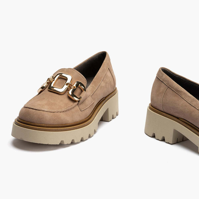 pitillos Mocasín en Ante de mujer color piedra 2025
