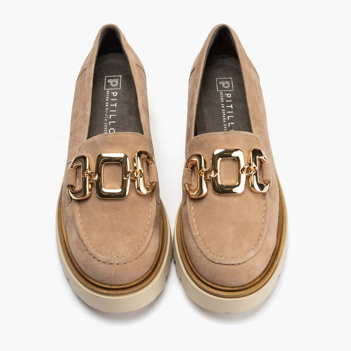 pitillos Mocasín en Ante de mujer color piedra 2025