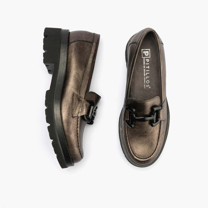 pitillos Mocasín en Laminado de mujer color bronce Rebajas de fábrica