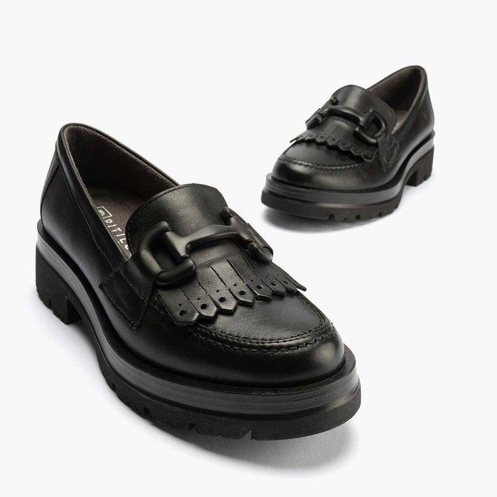 pitillos Mocasín en Napa con Flecos de mujer color negro Tienda