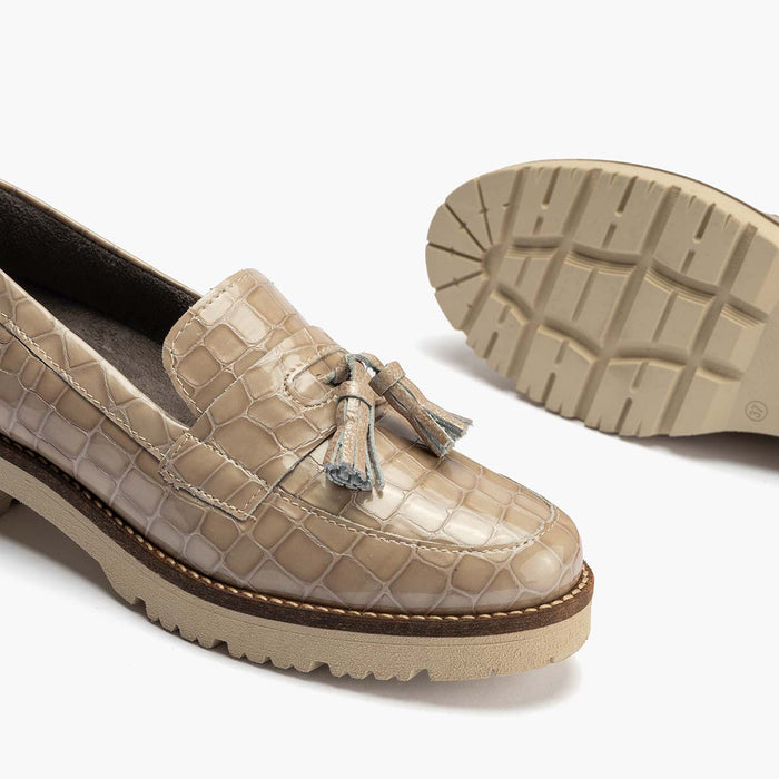 pitillos Mocasín con Borlas para mujer color piedra Oferta especial de fábrica