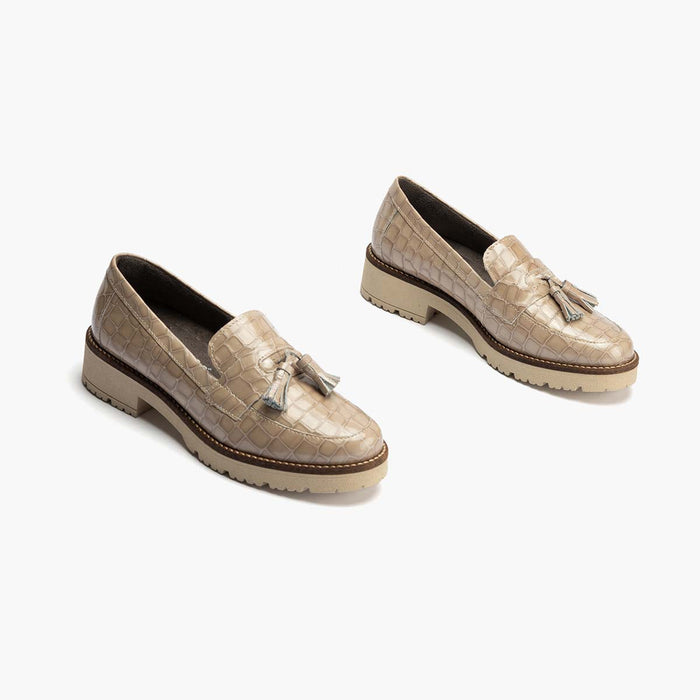 pitillos Mocasín con Borlas para mujer color piedra Oferta especial de fábrica