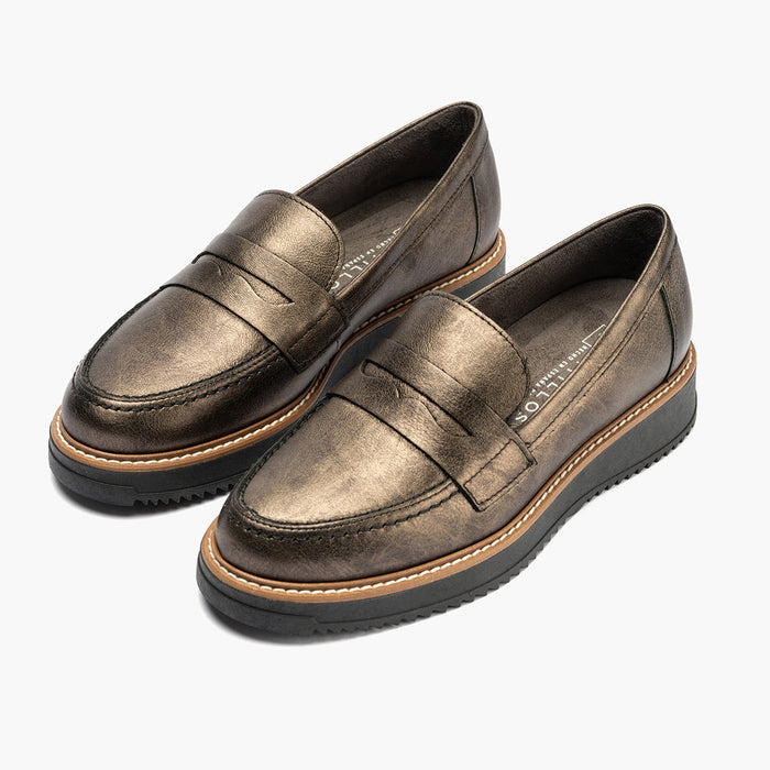 pitillos Mocasín en Laminado de mujer color bronce Envío internacional gratuito