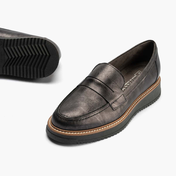 pitillos Mocasín en Laminado de mujer color antracita Tienda de fábrica