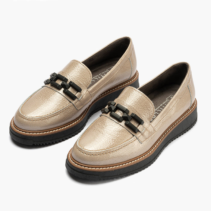 pitillos Mocasín Adorno de mujer color piedra Ahorra y exporta