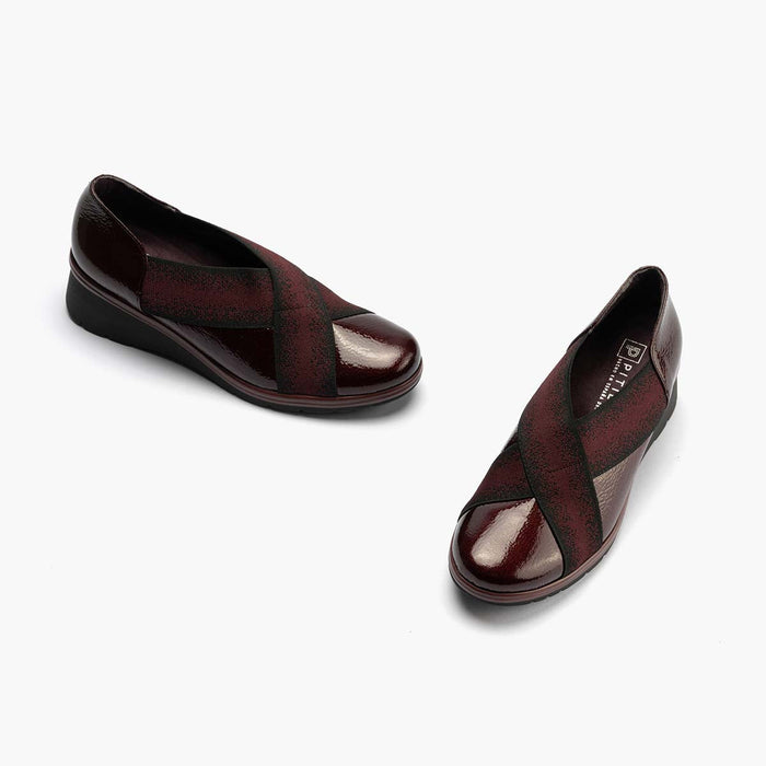 pitillos Zapatos Elásticos Cruzados de mujer color burdeos Liquidación