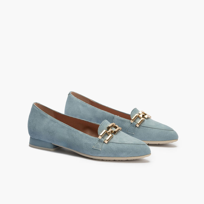 pitillos Mocasines de mujer en ante con adorno cadena metálica AZUL Último día