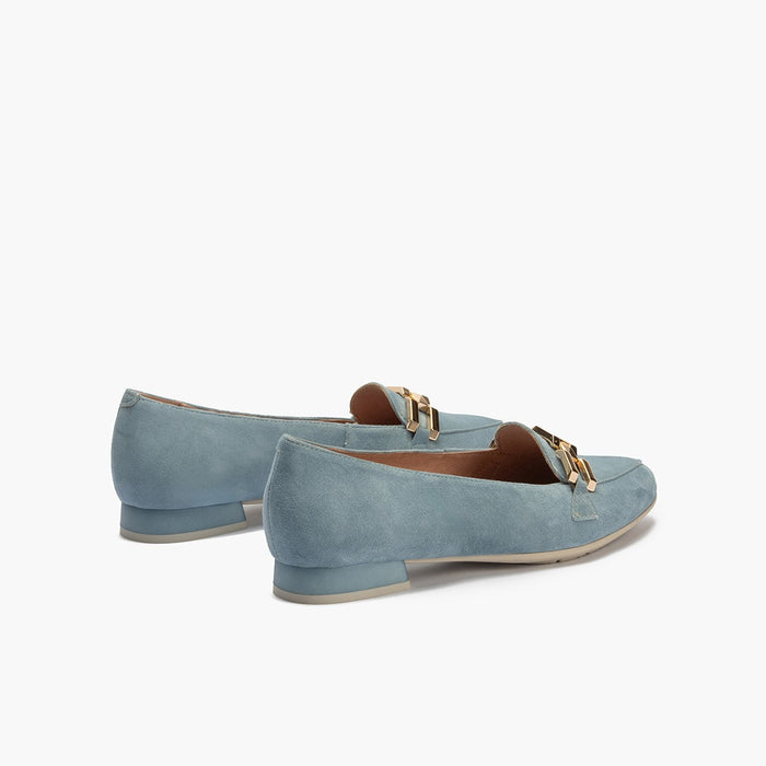 pitillos Mocasines de mujer en ante con adorno cadena metálica AZUL Último día