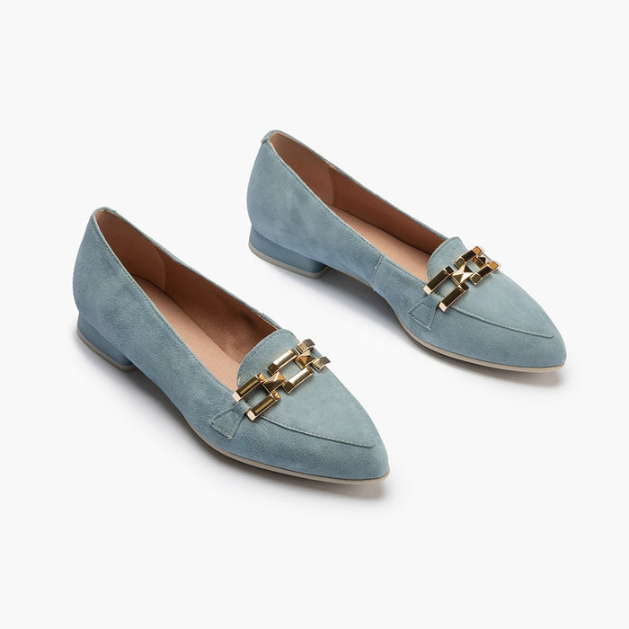 pitillos Mocasines de mujer en ante con adorno cadena metálica AZUL Último día