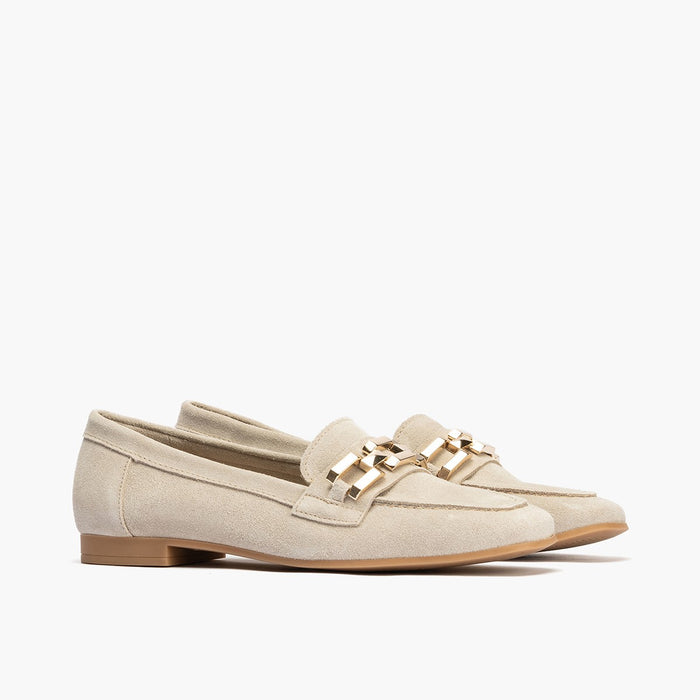 pitillos Mocasines de mujer en serraje con adorno y tacón bajo BLANCO Precio de fábrica