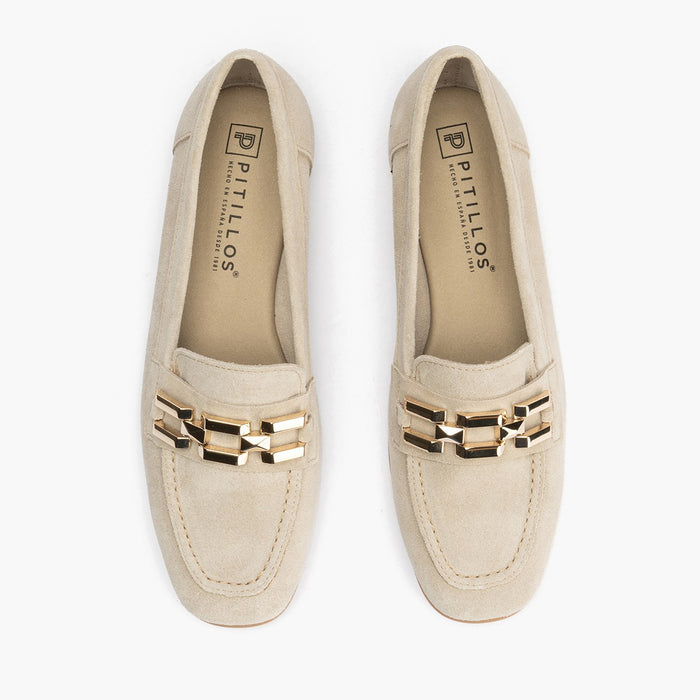 pitillos Mocasines de mujer en serraje con adorno y tacón bajo BLANCO Precio de fábrica