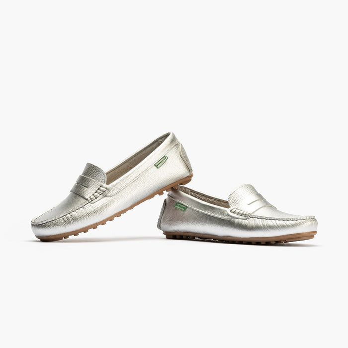 pitillos Mocasines de mujer en ante con antifaz y suela de goma PLATA Promoción por tiempo limitado