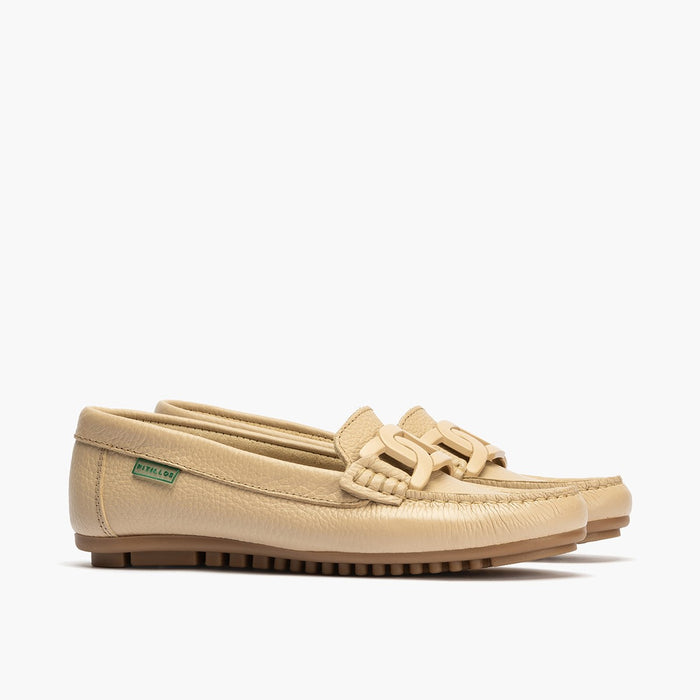 pitillos Mocasines de mujer con adorno eslabón y suela de goma CREMA Solo hoy