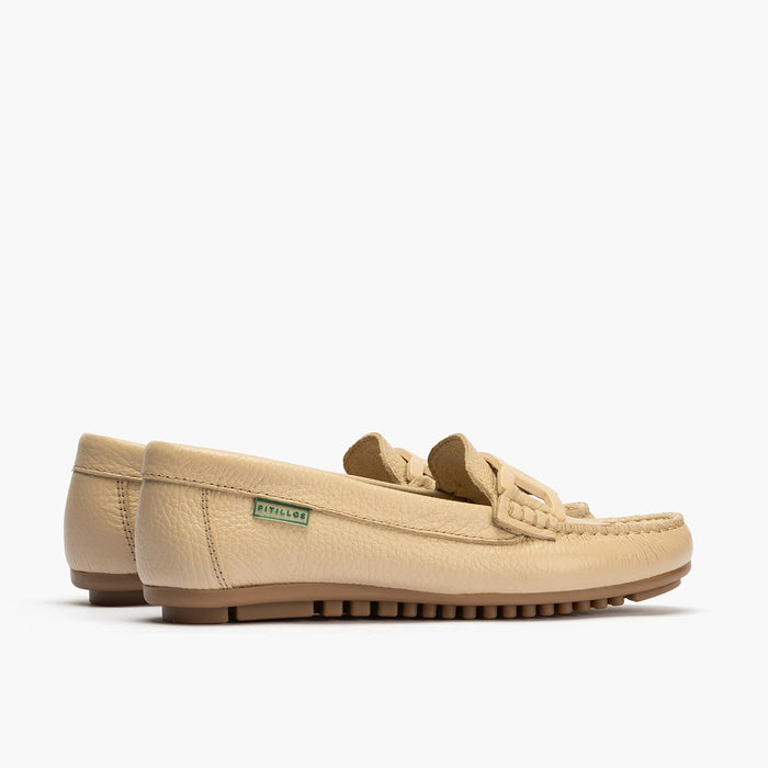 pitillos Mocasines de mujer con adorno eslabón y suela de goma CREMA Solo hoy