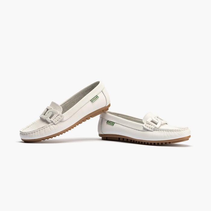 pitillos Mocasines de mujer con adorno eslabón y suela de goma BLANCO Liquidación