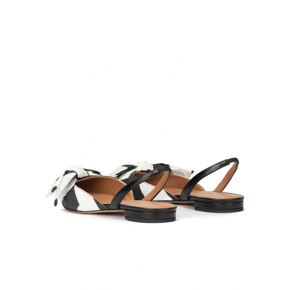 pura lópez Zapatos planos de tejido en blanco y negro con punta fina Ofertas especiales