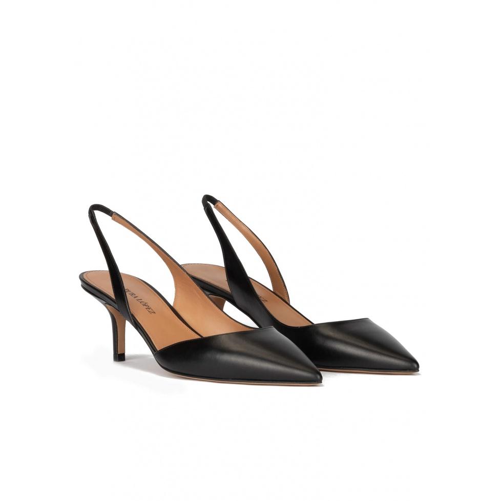 pura lópez Zapatos negros de piel con tacón medio y punta fina Últimos 2 días