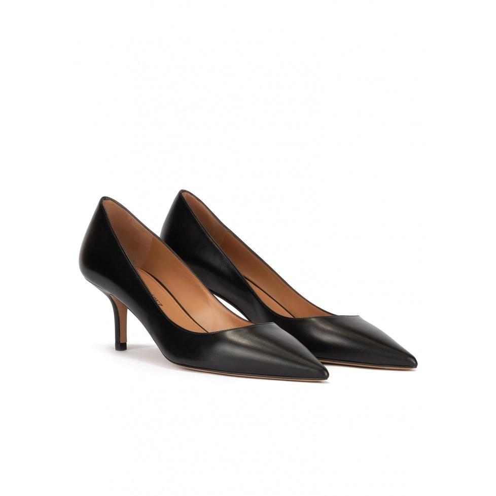 pura lópez Zapatos negros de tacón medio en piel Precio de fábrica