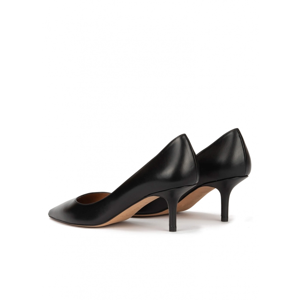 pura lópez Zapatos negros de tacón medio en piel Precio de fábrica