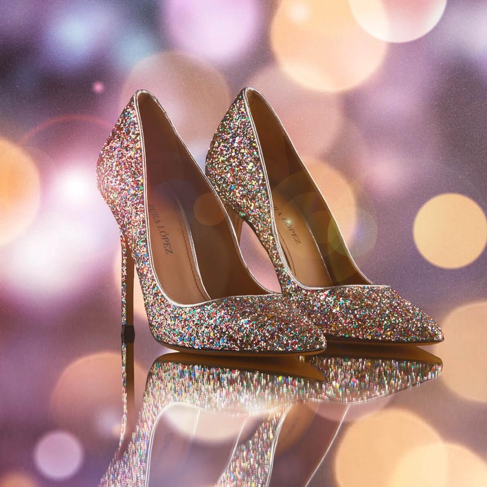 pura lópez Zapatos de salón con tacón alto en glitter multicolor Descuento por venta flash