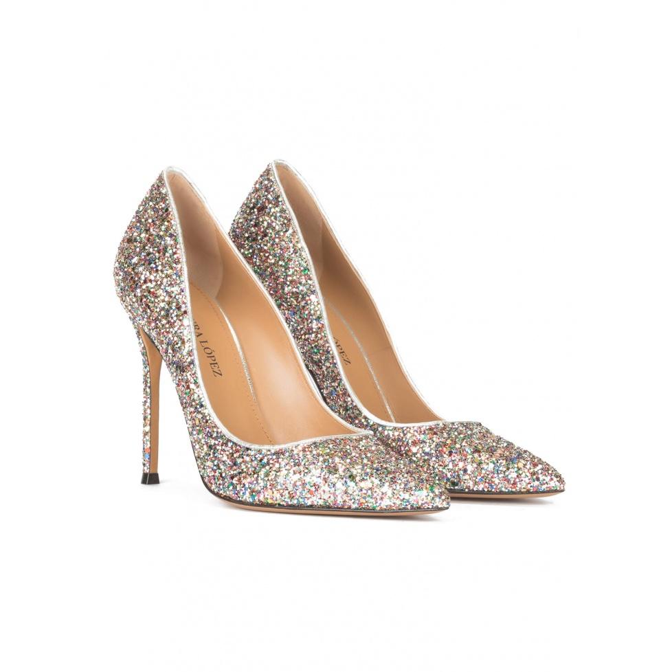 pura lópez Zapatos de salón con tacón alto en glitter multicolor Descuento por venta flash