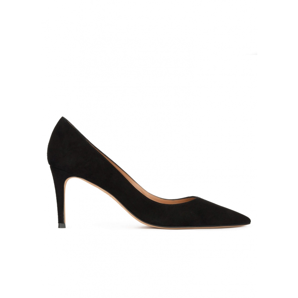 pura lópez Zapatos negros de ante con tacón medio y punta fina Rebajas baratas