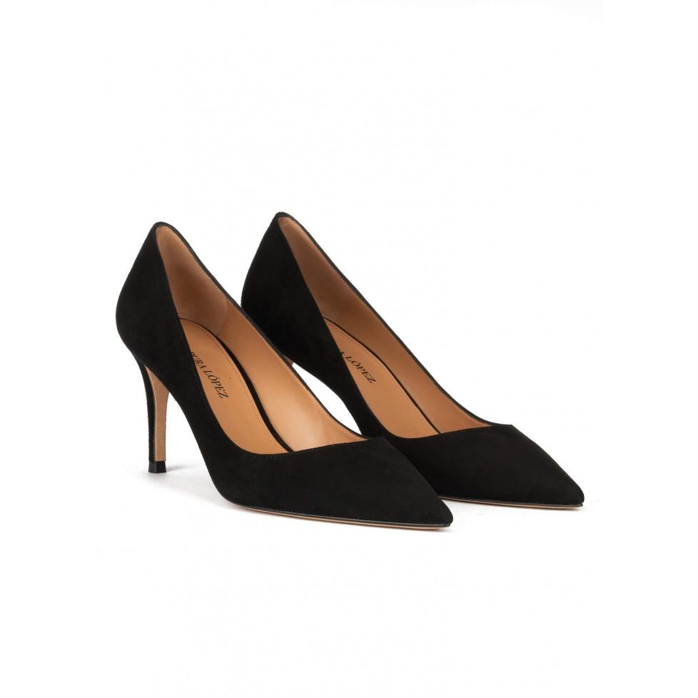 pura lópez Zapatos negros de ante con tacón medio y punta fina Rebajas baratas