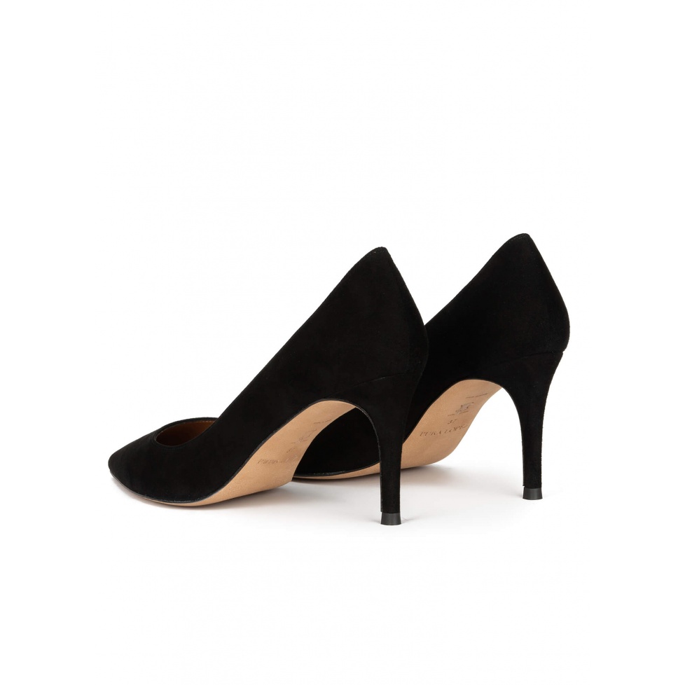pura lópez Zapatos negros de ante con tacón medio y punta fina Rebajas baratas
