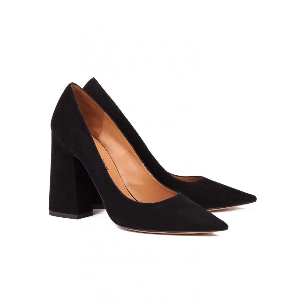pura lópez Zapatos de salón de tacón alto en ante negro Tienda de fábrica