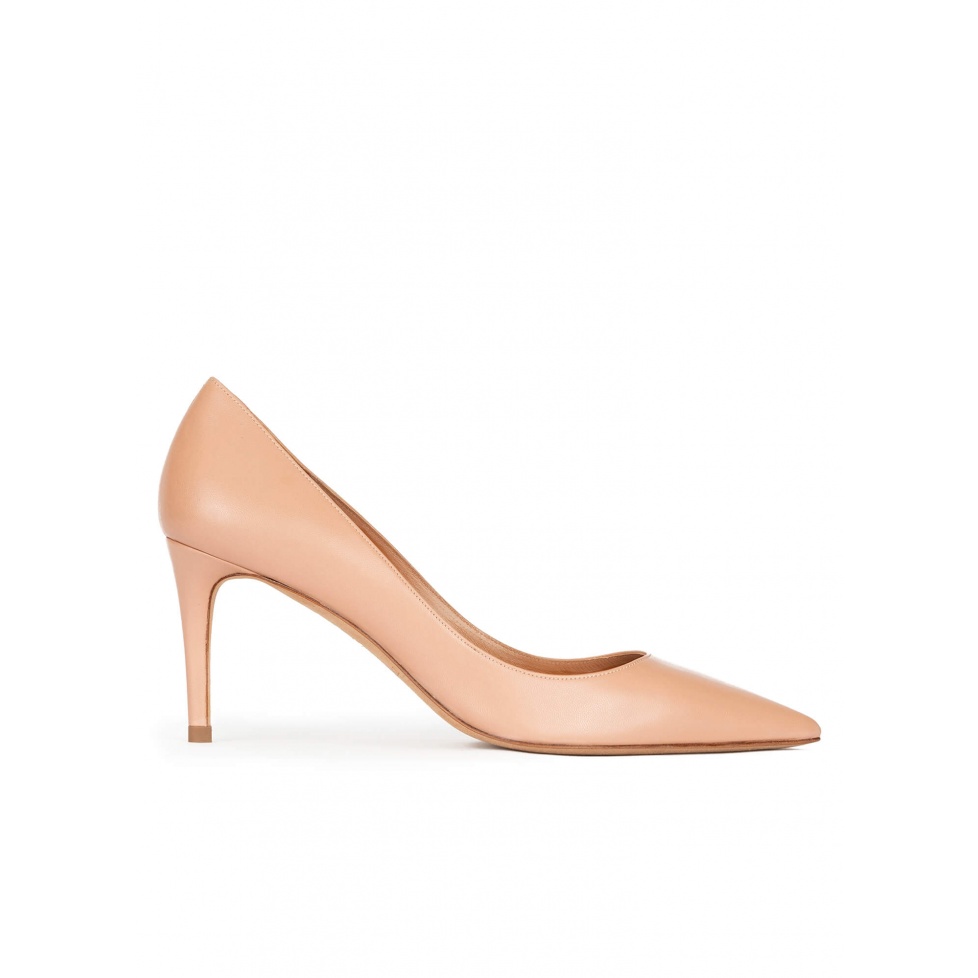 pura lópez Zapatos de punta con tacón de 7 5 cms en piel nude Rebajas de fin de temporada