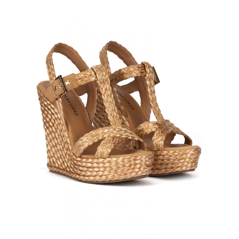 pura lópez Sandalias de cuña alta en rafia bronce Rebajas online