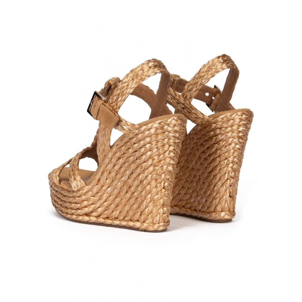 pura lópez Sandalias de cuña alta en rafia bronce Rebajas online