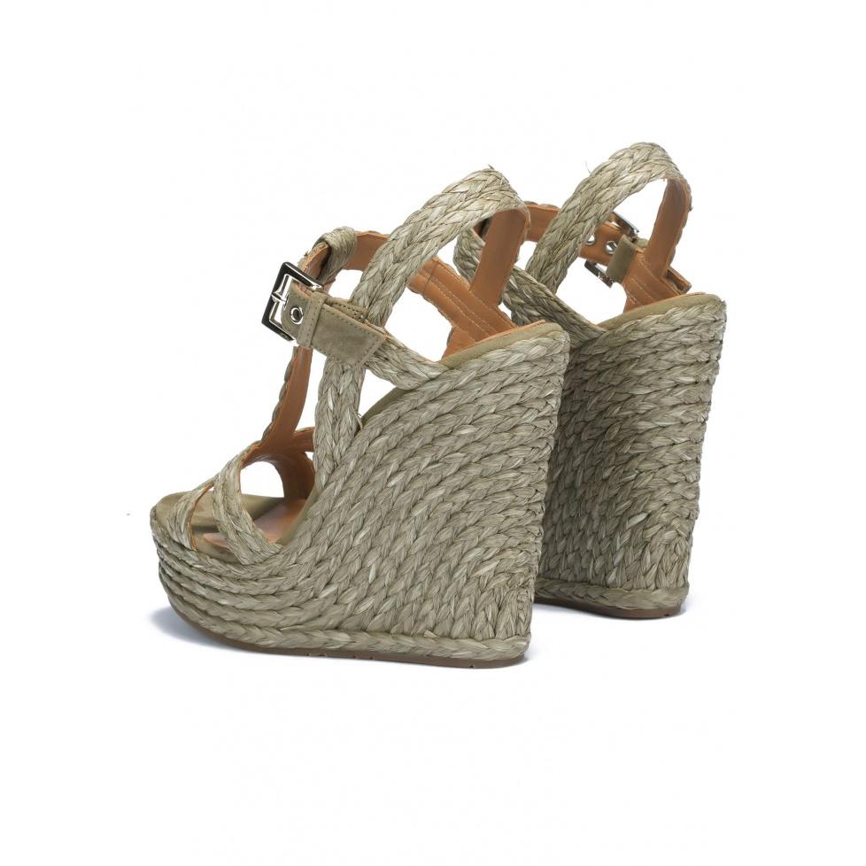 pura lópez Sandalias de cuña en rafia verde caqui Rebajas top