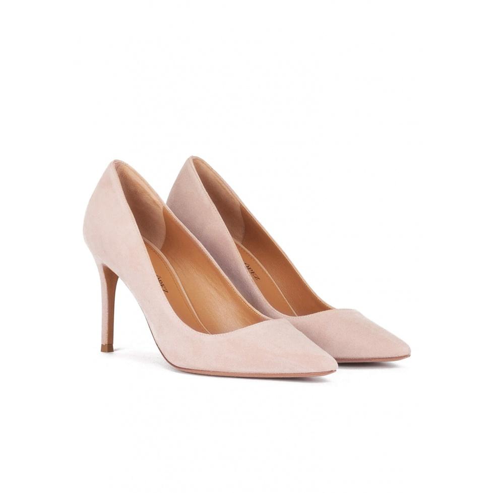 pura lópez Zapatos de tacón de 90mm y punta fina en ante nude Superdescuento