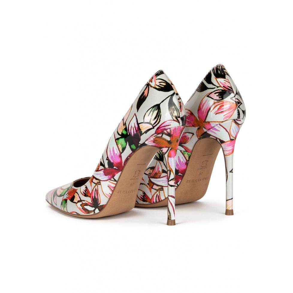 pura lópez Zapatos de punta con tacón fino de 11 cms con estampado floral Descuento por venta flash
